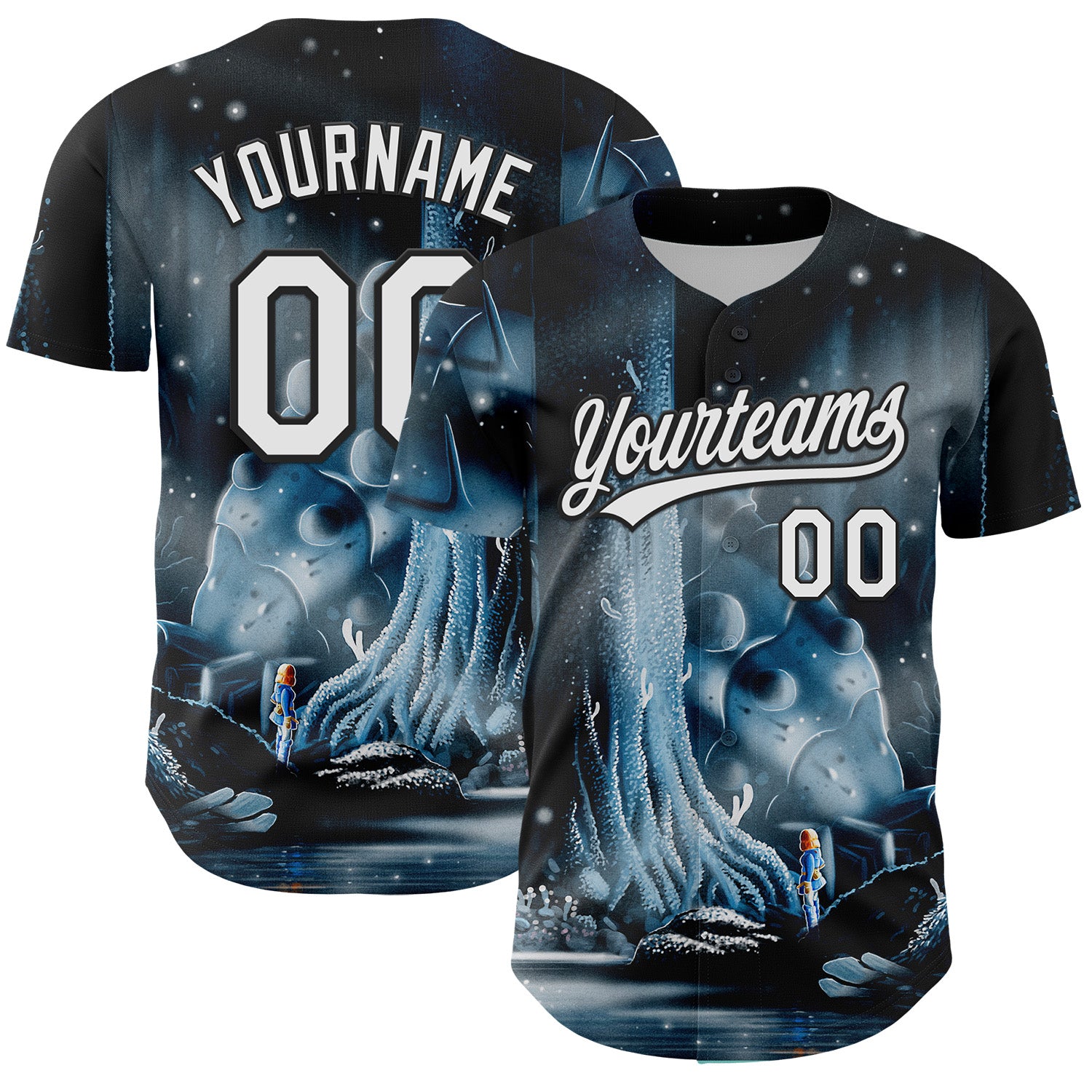Custom Black White 3D Syntetyc Toxic Forest Authentic Baseball Jersey
