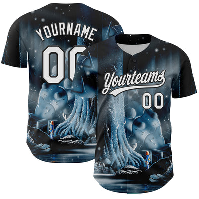 Custom Black White 3D Syntetyc Toxic Forest Authentic Baseball Jersey