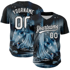 Custom Black White 3D Syntetyc Toxic Forest Authentic Baseball Jersey