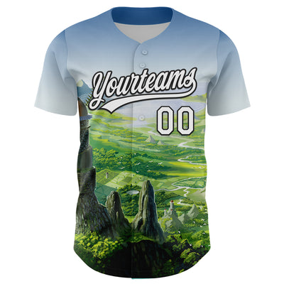 Custom Shadow Blue White-Black 3D Syntetyc Valley Of The Wind Authentic Baseball Jersey