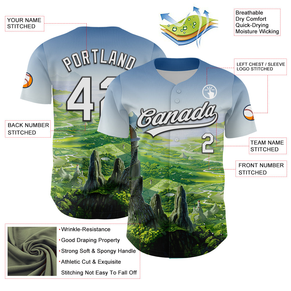 Custom Shadow Blue White-Black 3D Syntetyc Valley Of The Wind Authentic Baseball Jersey