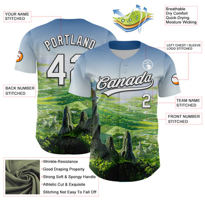 Custom Shadow Blue White-Black 3D Syntetyc Valley Of The Wind Authentic Baseball Jersey