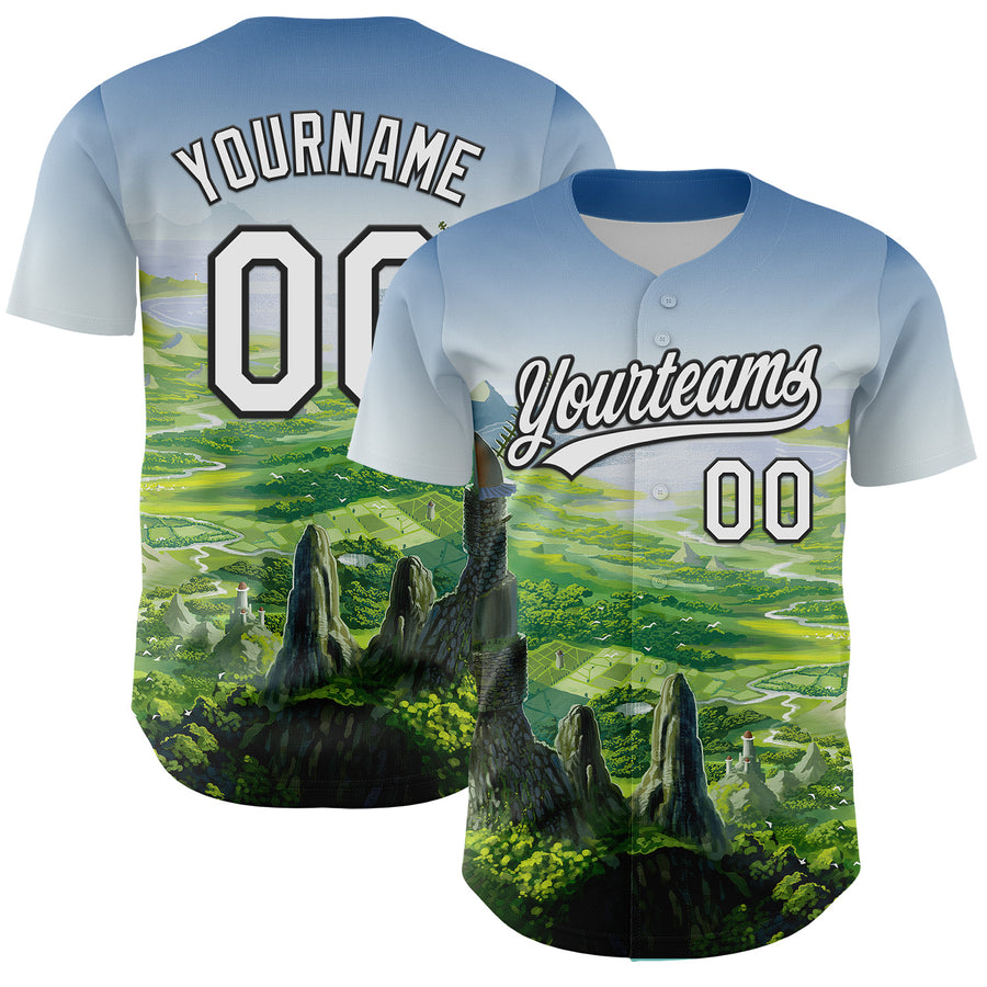 Custom Shadow Blue White-Black 3D Syntetyc Valley Of The Wind Authentic Baseball Jersey