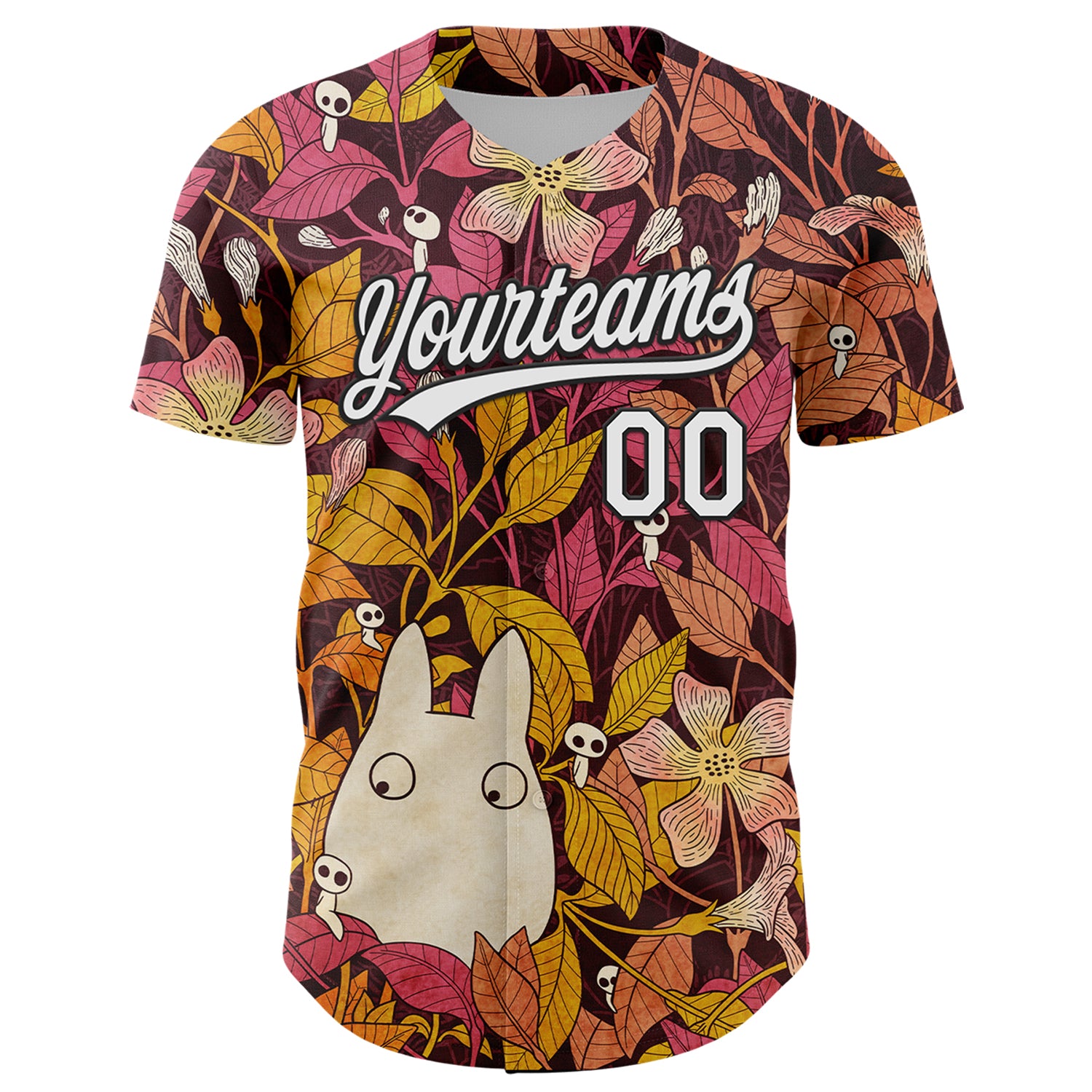 Custom Black White 3D Syntetyc Chibi Floral Authentic Baseball Jersey