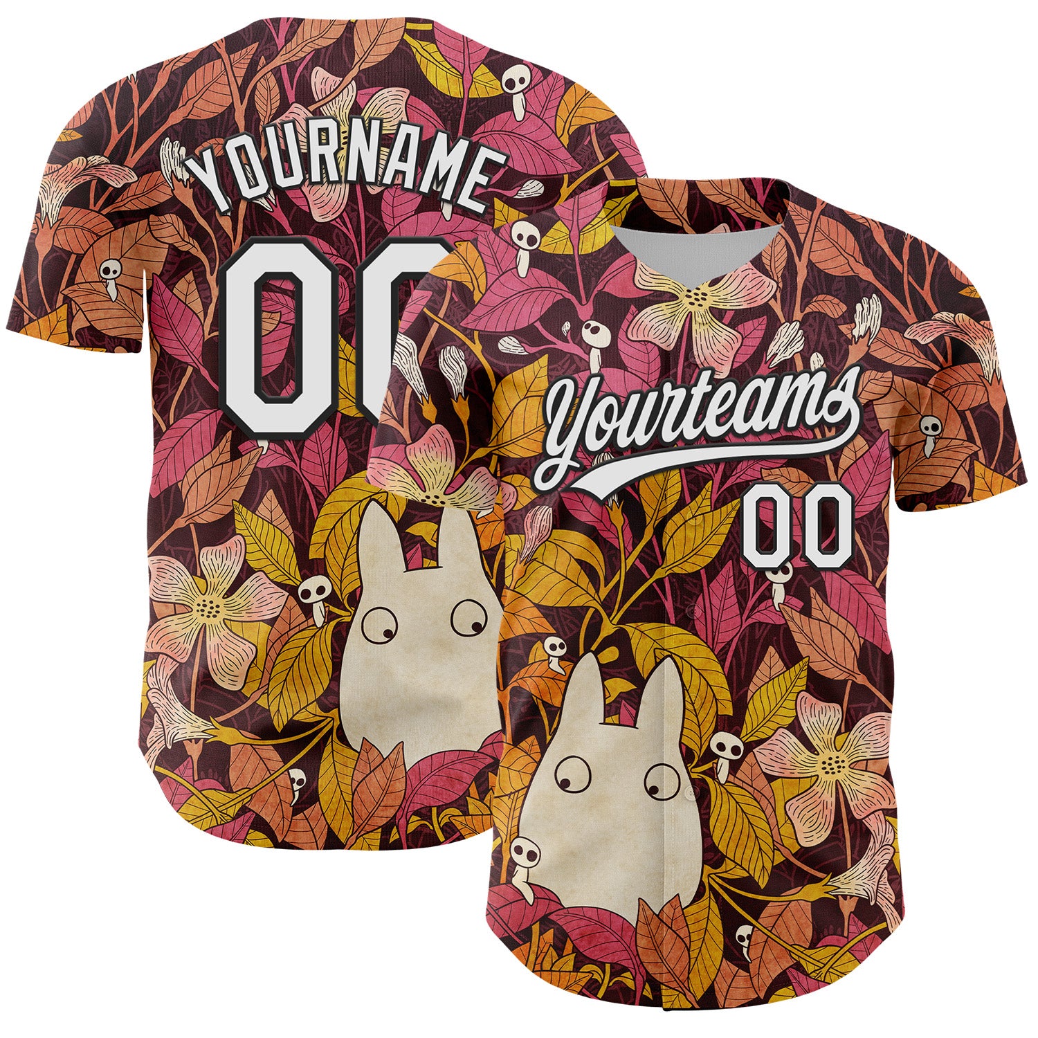 Custom Black White 3D Syntetyc Chibi Floral Authentic Baseball Jersey