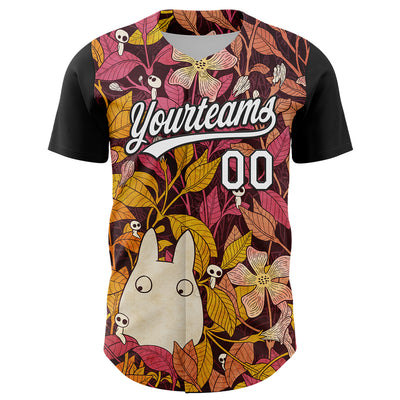 Custom Black White 3D Syntetyc Chibi Floral Authentic Baseball Jersey