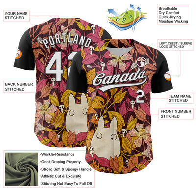 Custom Black White 3D Syntetyc Chibi Floral Authentic Baseball Jersey