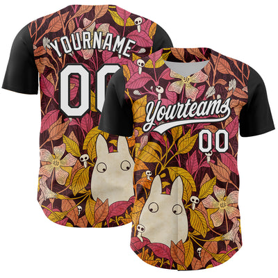 Custom Black White 3D Syntetyc Chibi Floral Authentic Baseball Jersey