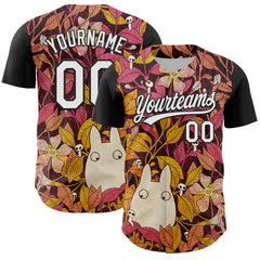 Custom Black White 3D Syntetyc Chibi Floral Authentic Baseball Jersey