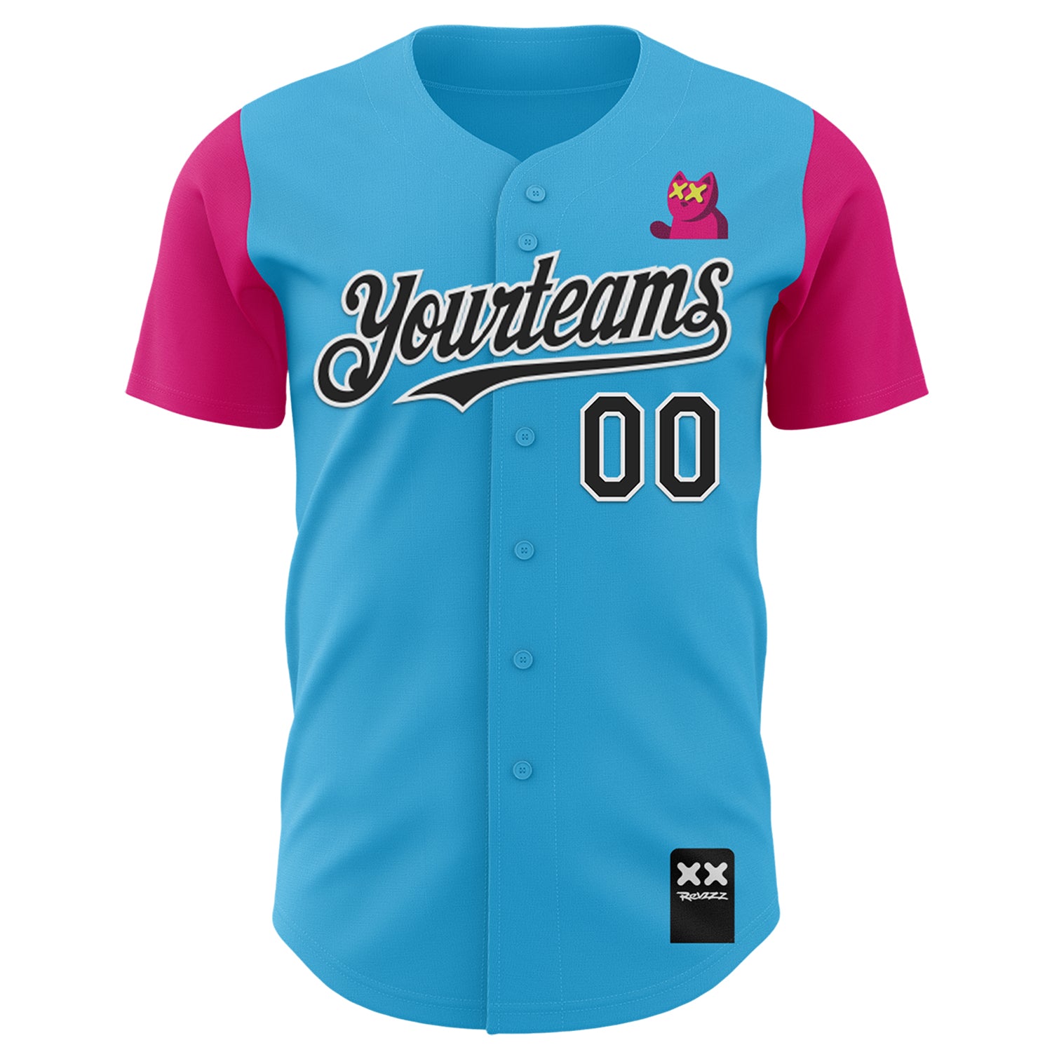 Custom Sky Blue Black-Hot Pink 3D Revzzz Katzen Authentic Baseball Jersey