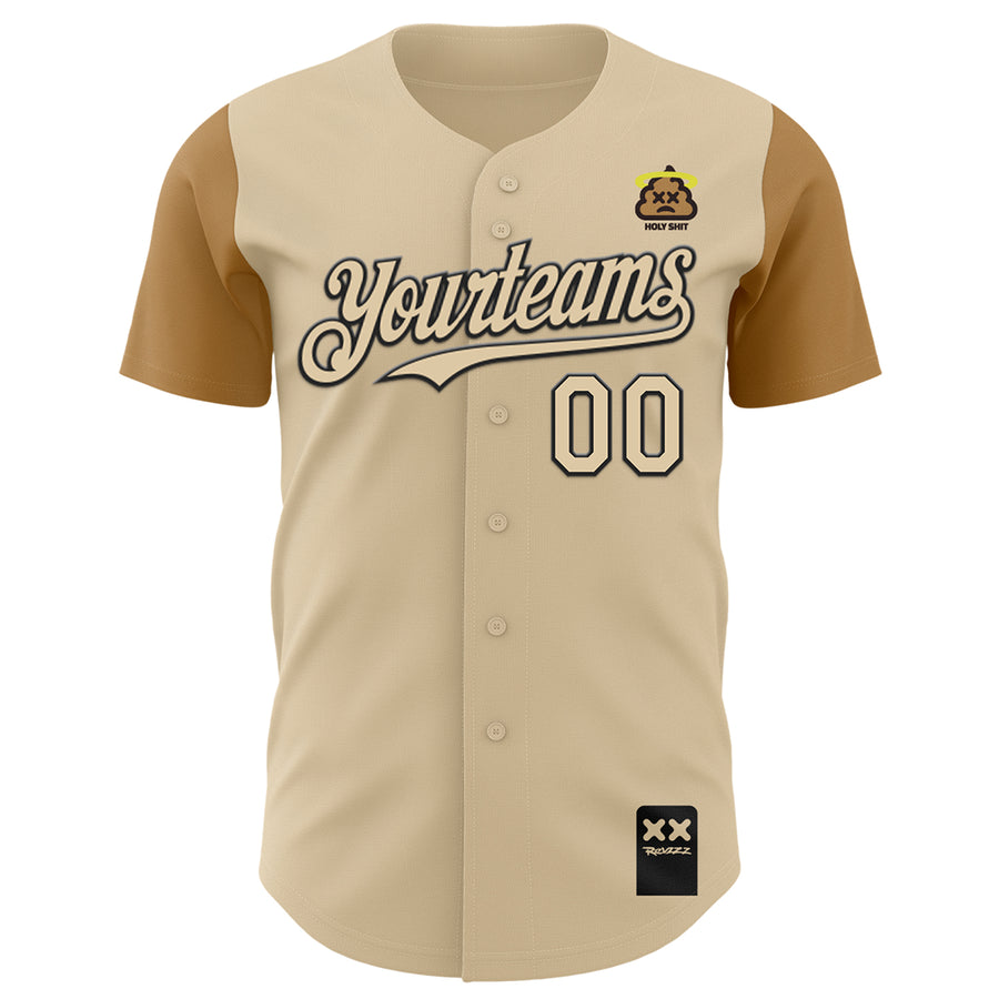 Custom City Cream Old Gold-Black 3D Revzzz Holyshit Authentic Baseball Jersey