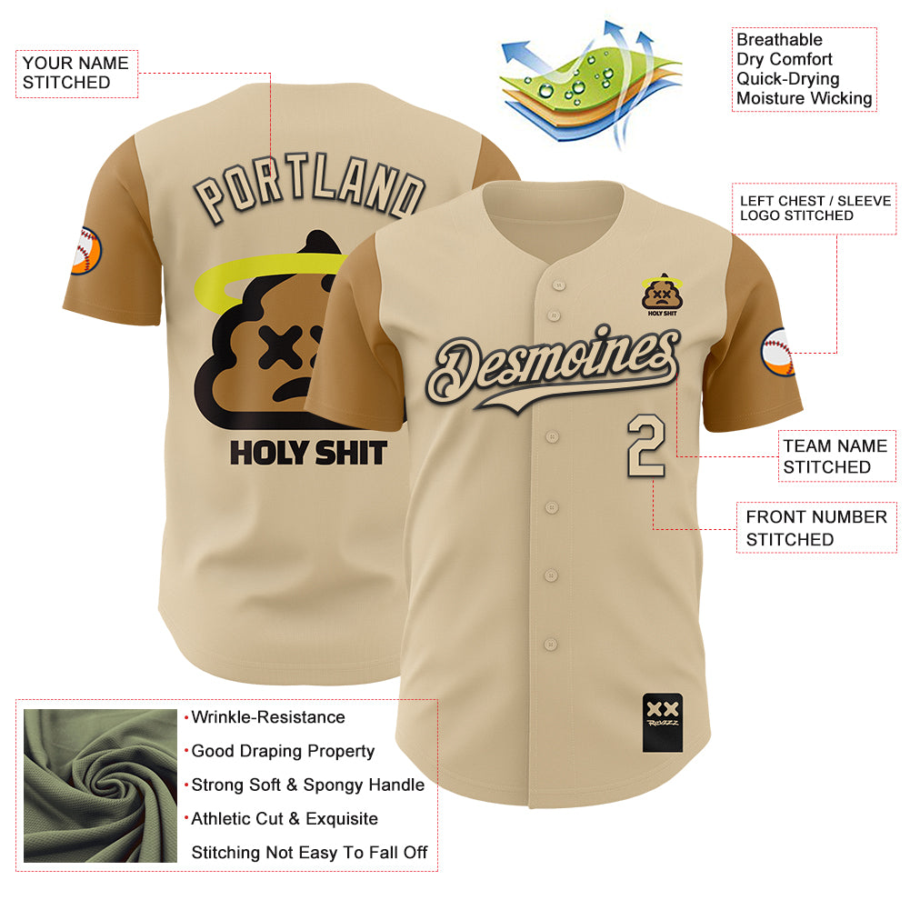 Custom City Cream Old Gold-Black 3D Revzzz Holyshit Authentic Baseball Jersey