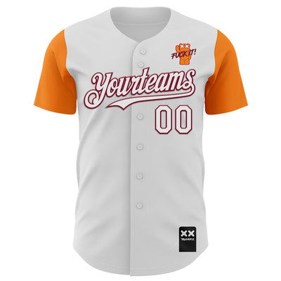 Custom White Bay Orange-Crimson 3D Revzzz Fuckit Authentic Baseball Jersey