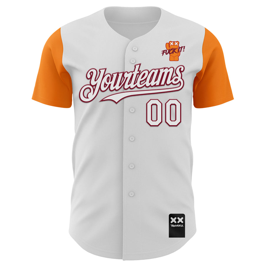 Custom White Bay Orange-Crimson 3D Revzzz Fuckit Authentic Baseball Jersey