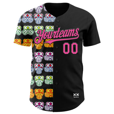 Custom Black Pink 3D Revzzz Half Masked Authentic Baseball Jersey