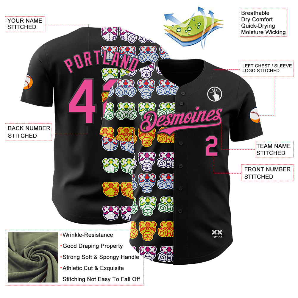 Custom Black Pink 3D Revzzz Half Masked Authentic Baseball Jersey