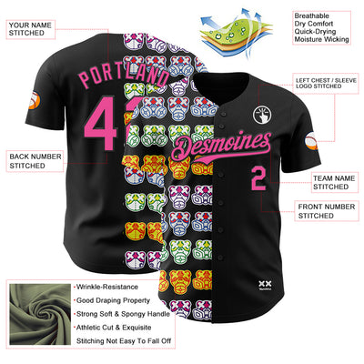 Custom Black Pink 3D Revzzz Half Masked Authentic Baseball Jersey