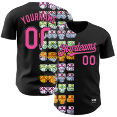 Custom Black Pink 3D Revzzz Half Masked Authentic Baseball Jersey