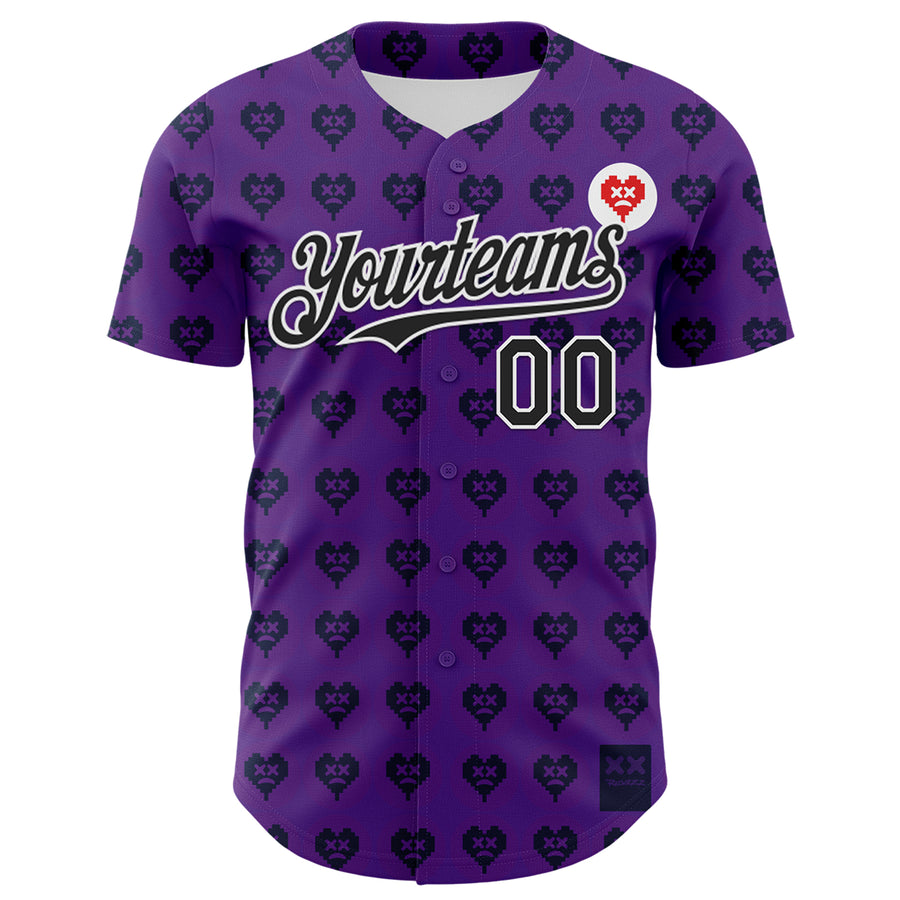 Custom Purple Black-White 3D Revzzz Purple Love Authentic Baseball Jersey
