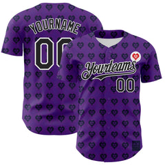 Custom Purple Black-White 3D Revzzz Purple Love Authentic Baseball Jersey
