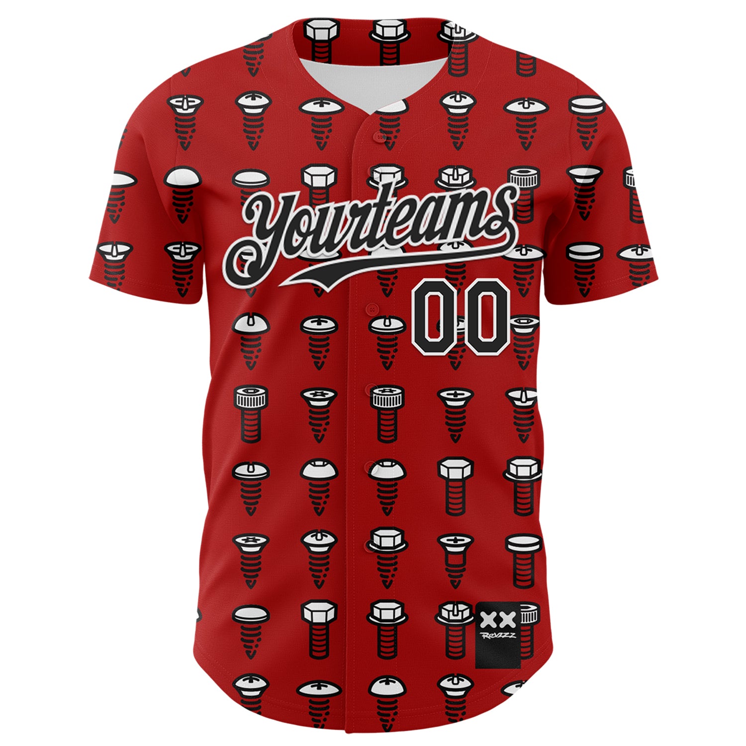 Custom Red Black-White 3D Revzzz Screw-D Authentic Baseball Jersey