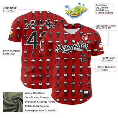 Custom Red Black-White 3D Revzzz Screw-D Authentic Baseball Jersey