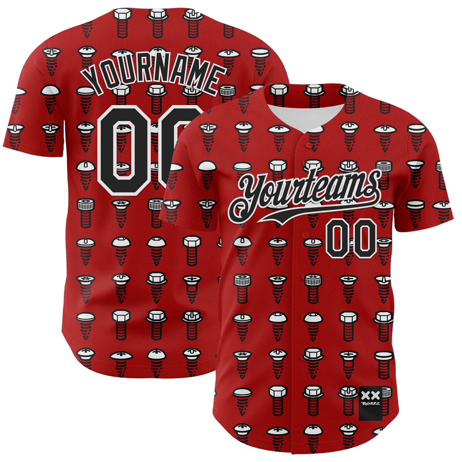 Custom Red Black-White 3D Revzzz Screw-D Authentic Baseball Jersey