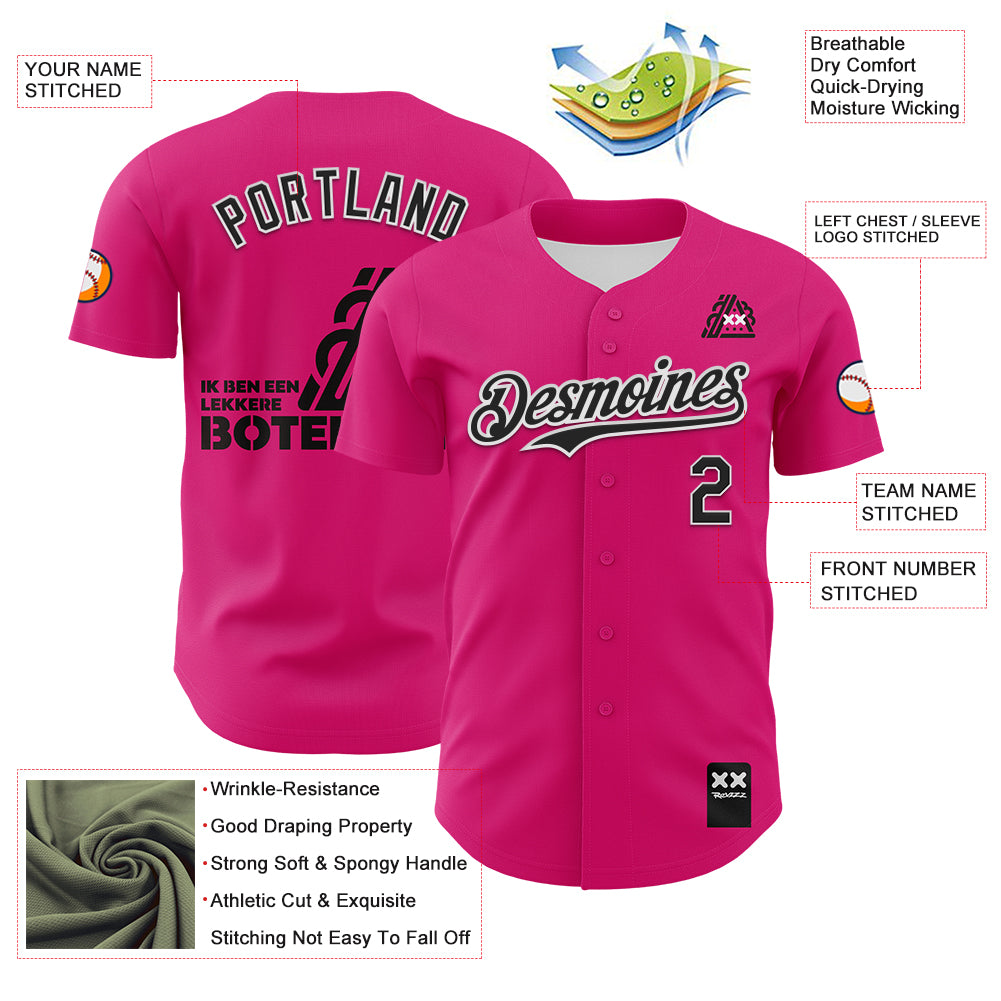 Custom Hot Pink Black-White 3D Revzzz Good Sandwitch Authentic Baseball Jersey
