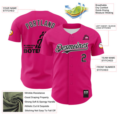 Custom Hot Pink Black-White 3D Revzzz Good Sandwitch Authentic Baseball Jersey