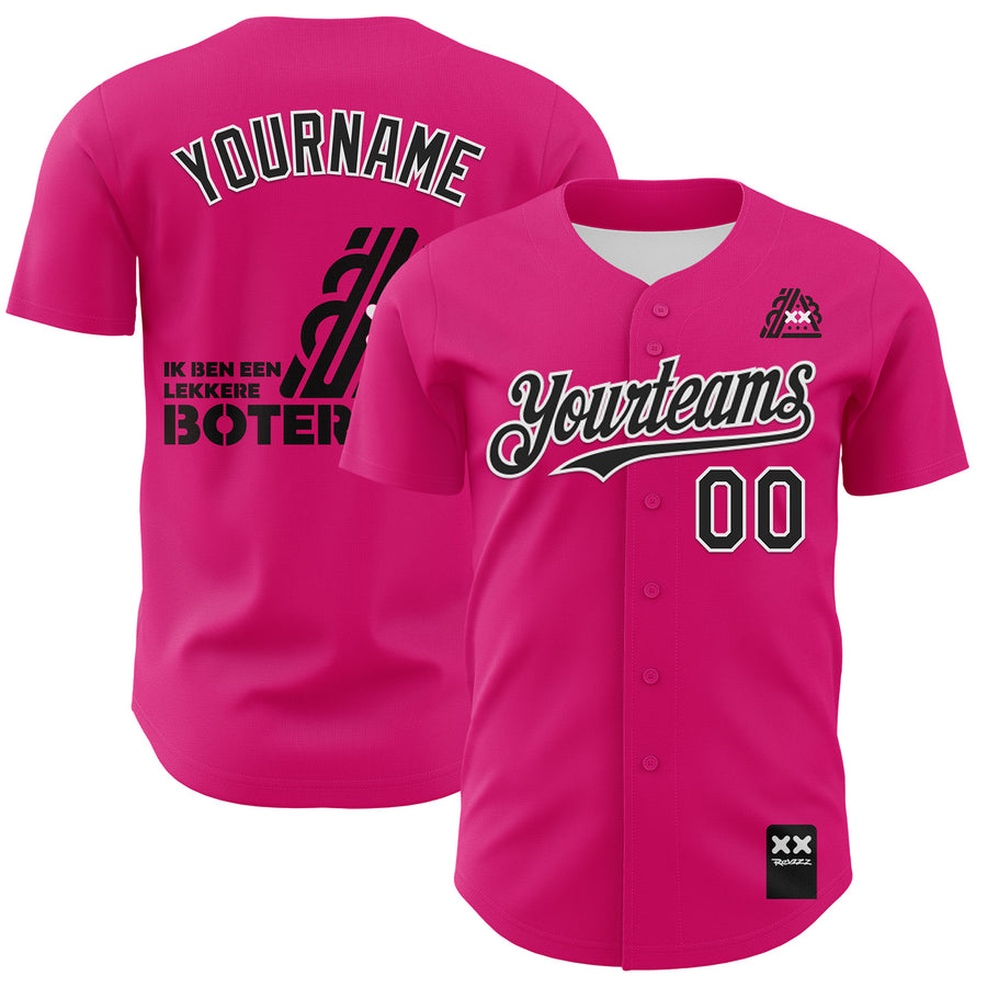 Custom Hot Pink Black-White 3D Revzzz Good Sandwitch Authentic Baseball Jersey