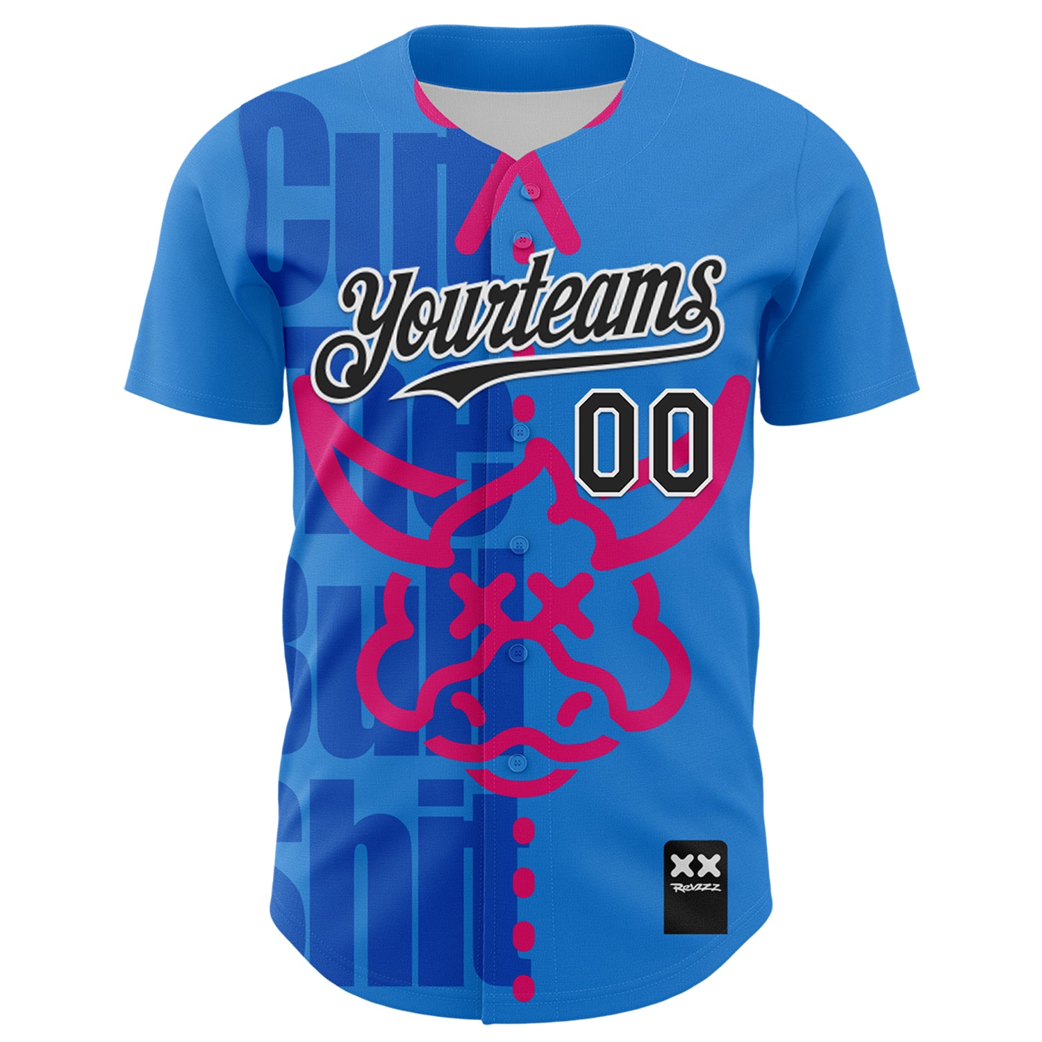 Custom Electric Blue Black-White 3D Revzzz Cut The Bullshit Authentic Baseball Jersey