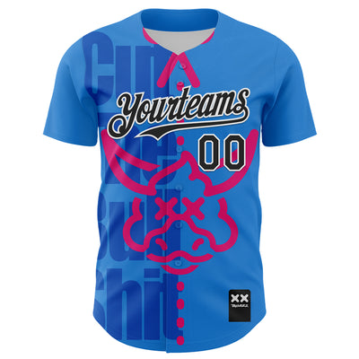 Custom Electric Blue Black-White 3D Revzzz Cut The Bullshit Authentic Baseball Jersey