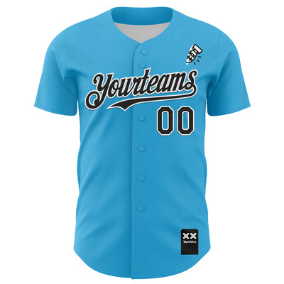 Custom Sky Blue Black-White 3D Revzzz Fat Boy Authentic Baseball Jersey