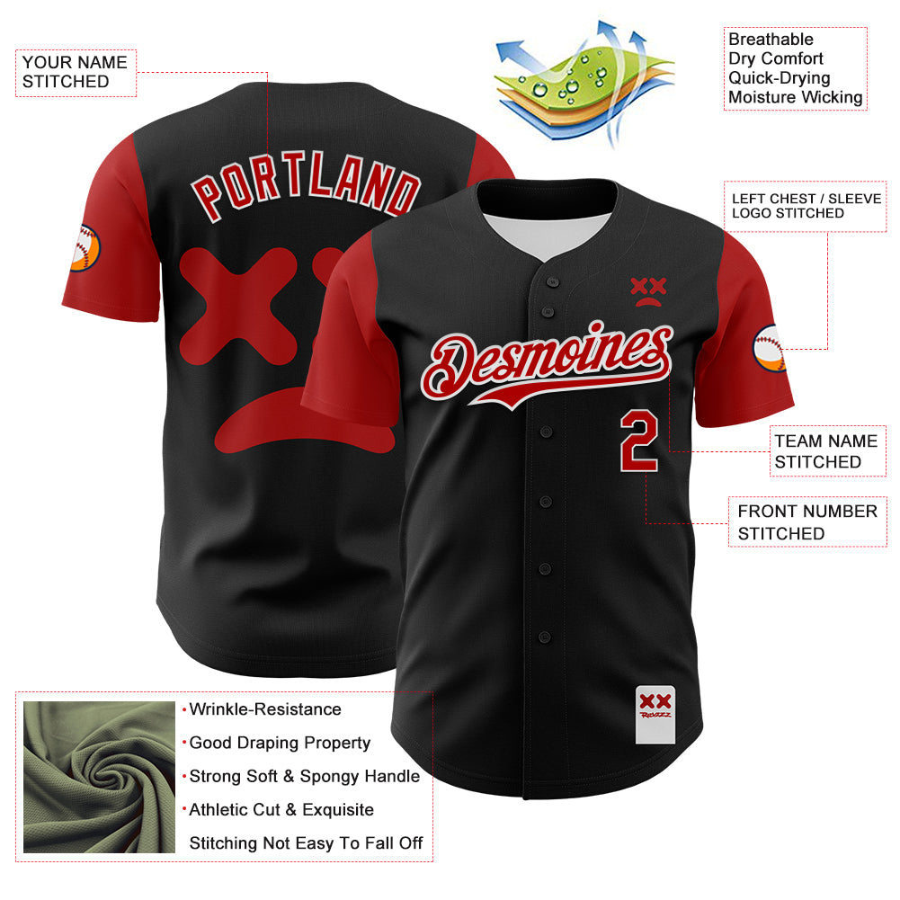 Custom Black Red-White 3D Revzzz Da Revzzz Authentic Baseball Jersey