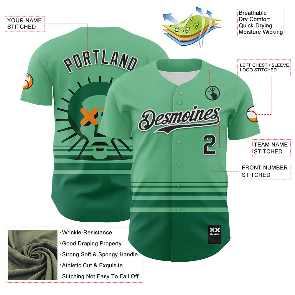 Custom Pea Green Black-White 3D Revzzz Greena Authentic Baseball Jersey