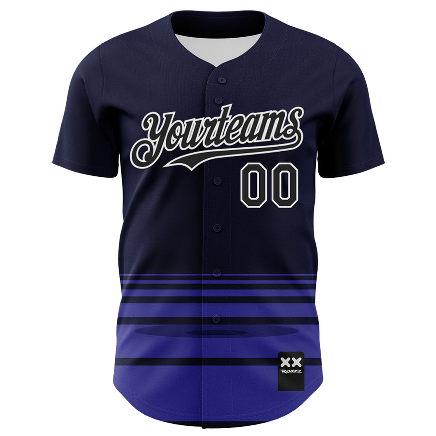 Custom Navy Black-White 3D Revzzz Little Spikey Authentic Baseball Jersey