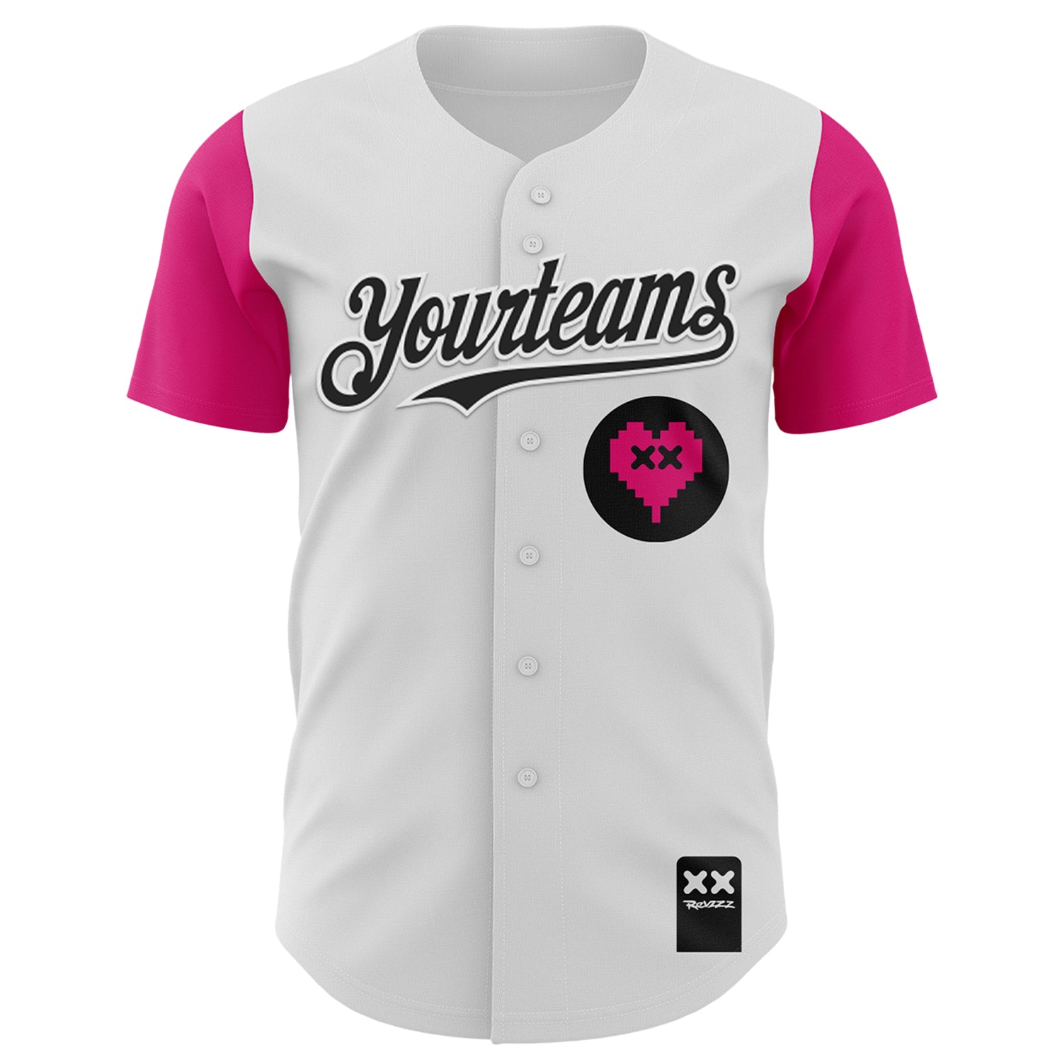 Custom White Black-Hot Pink 3D Revzzz Pixelated Love Authentic Baseball Jersey