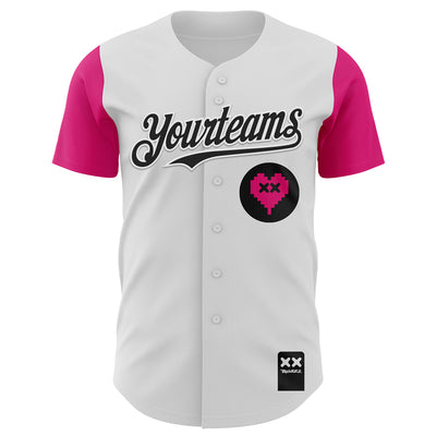 Custom White Black-Hot Pink 3D Revzzz Pixelated Love Authentic Baseball Jersey