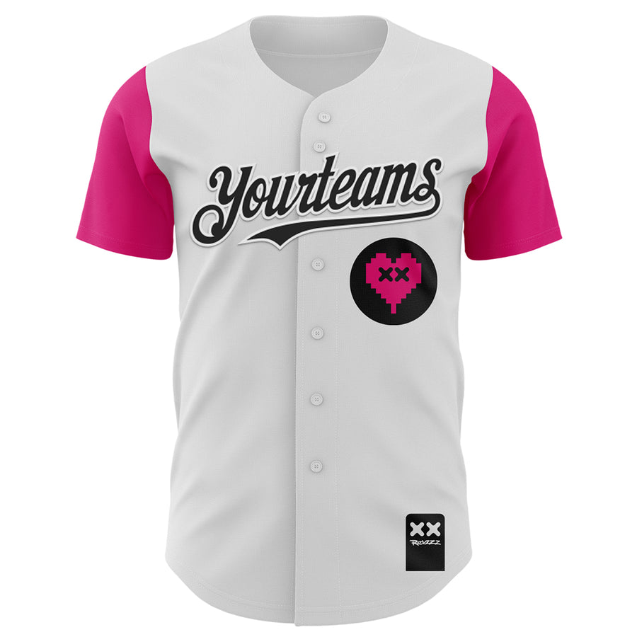 Custom White Black-Hot Pink 3D Revzzz Pixelated Love Authentic Baseball Jersey