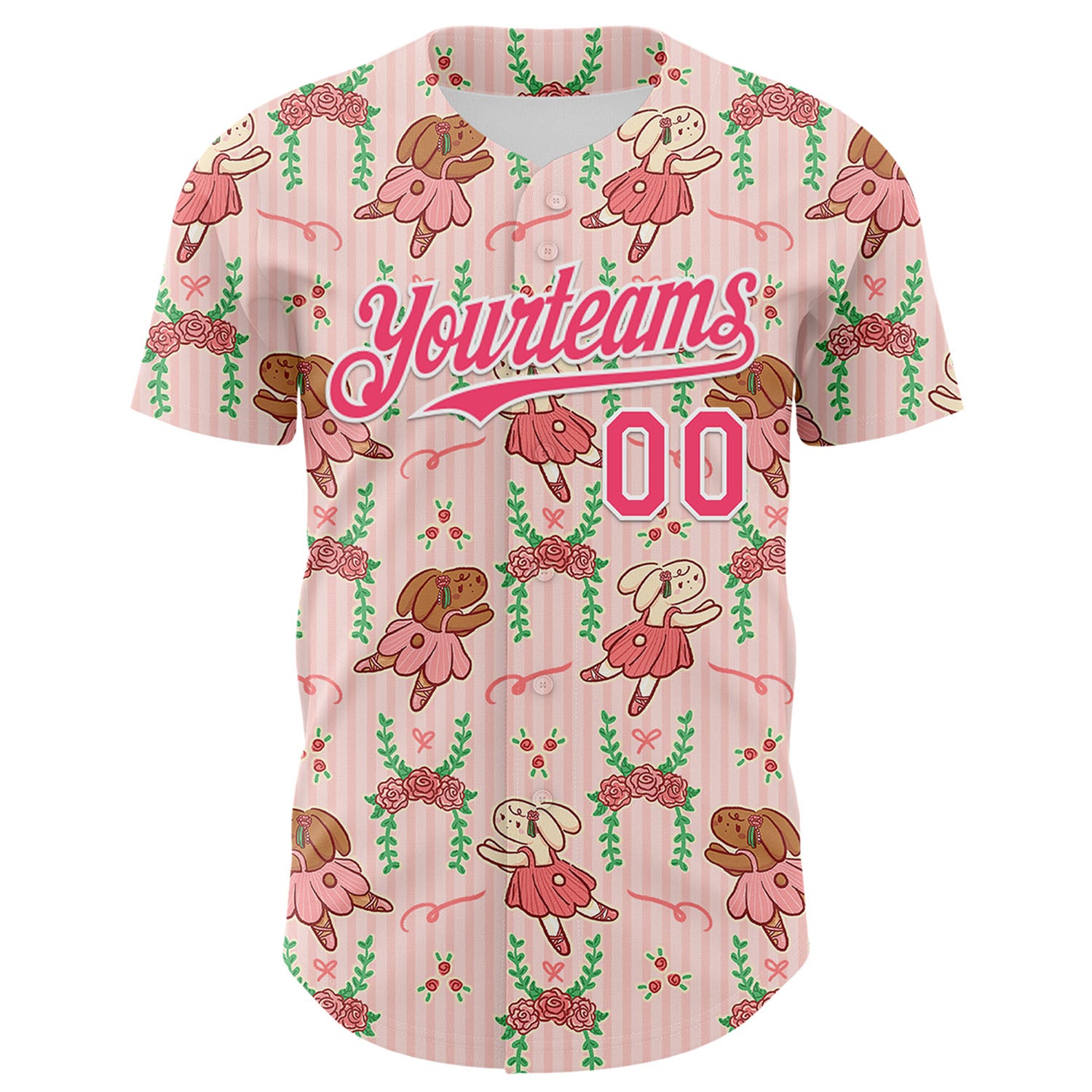 Custom Light Pink Neon Pink-White 3D Emi Bee Ballet Bunnies Authentic Baseball Jersey