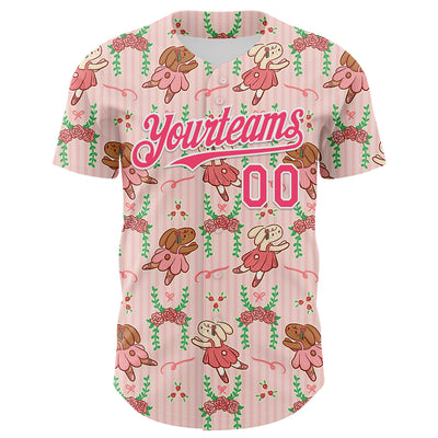 Custom Light Pink Neon Pink-White 3D Emi Bee Ballet Bunnies Authentic Baseball Jersey