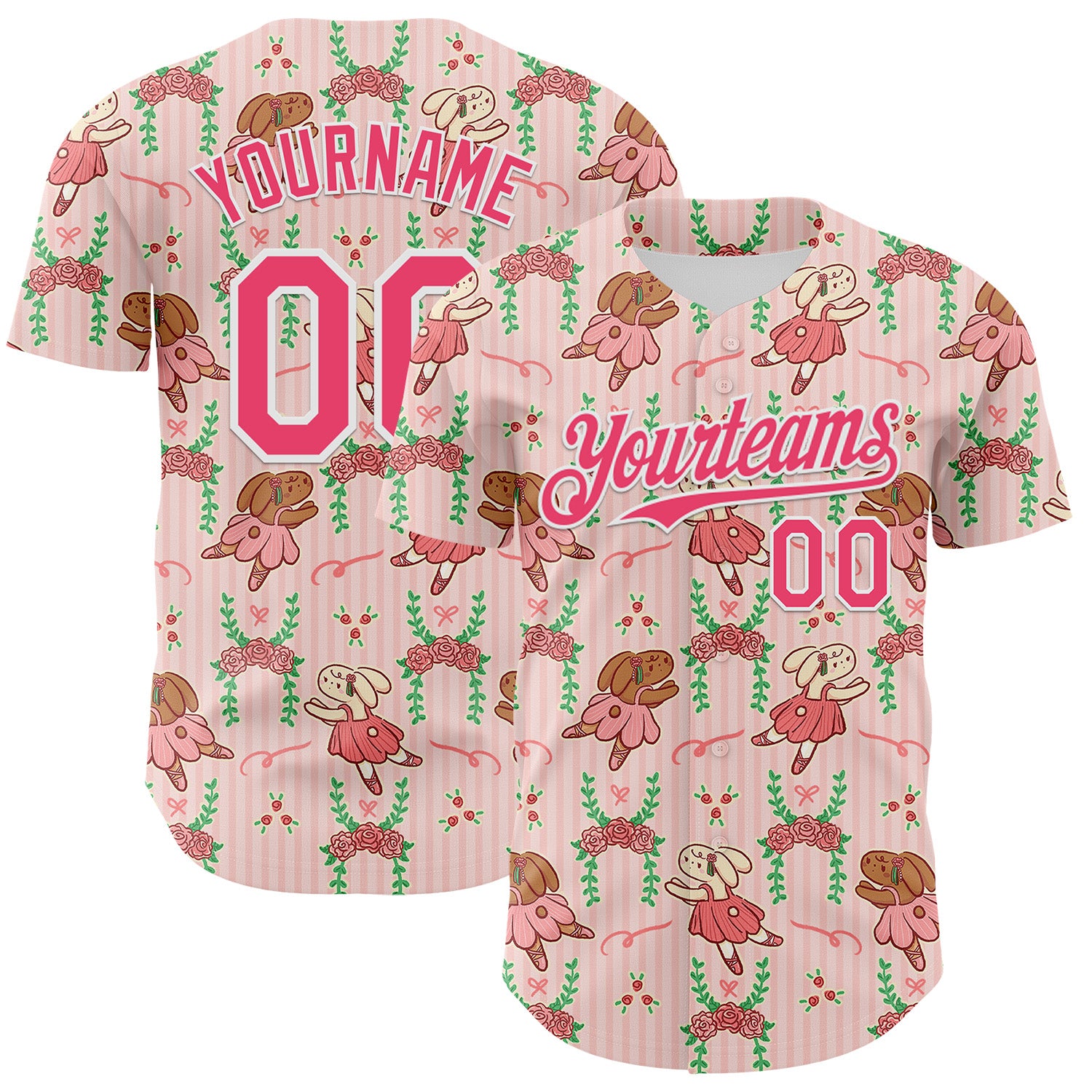 Custom Light Pink Neon Pink-White 3D Emi Bee Ballet Bunnies Authentic Baseball Jersey