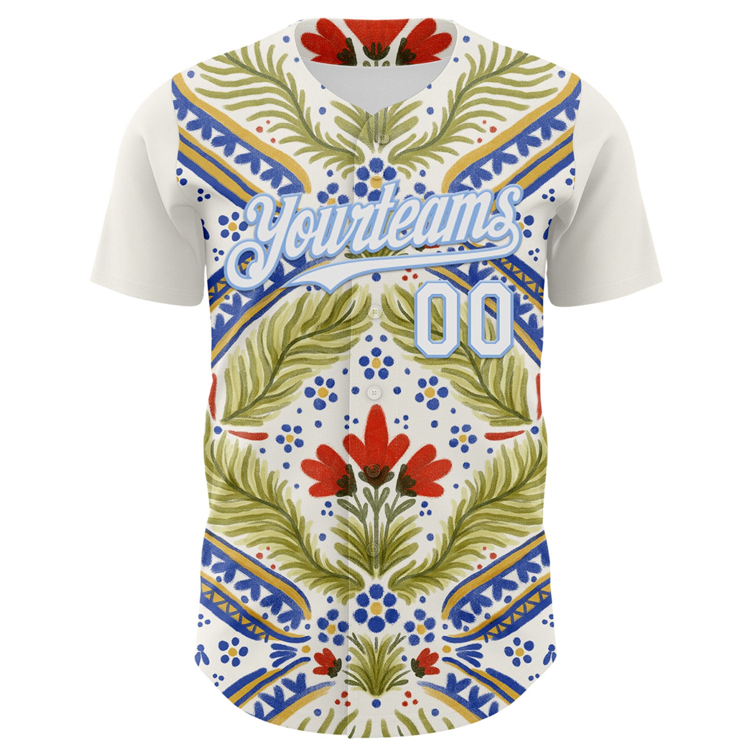 Custom White Light Blue 3D Emi Bee Bretagne Bouquets Authentic Baseball Jersey