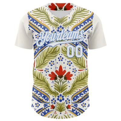 Custom White Light Blue 3D Emi Bee Bretagne Bouquets Authentic Baseball Jersey