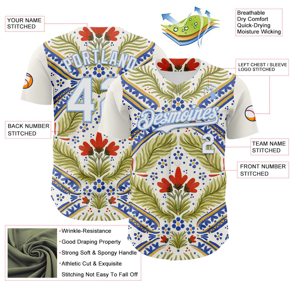 Custom White Light Blue 3D Emi Bee Bretagne Bouquets Authentic Baseball Jersey