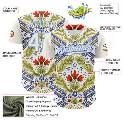 Custom White Light Blue 3D Emi Bee Bretagne Bouquets Authentic Baseball Jersey