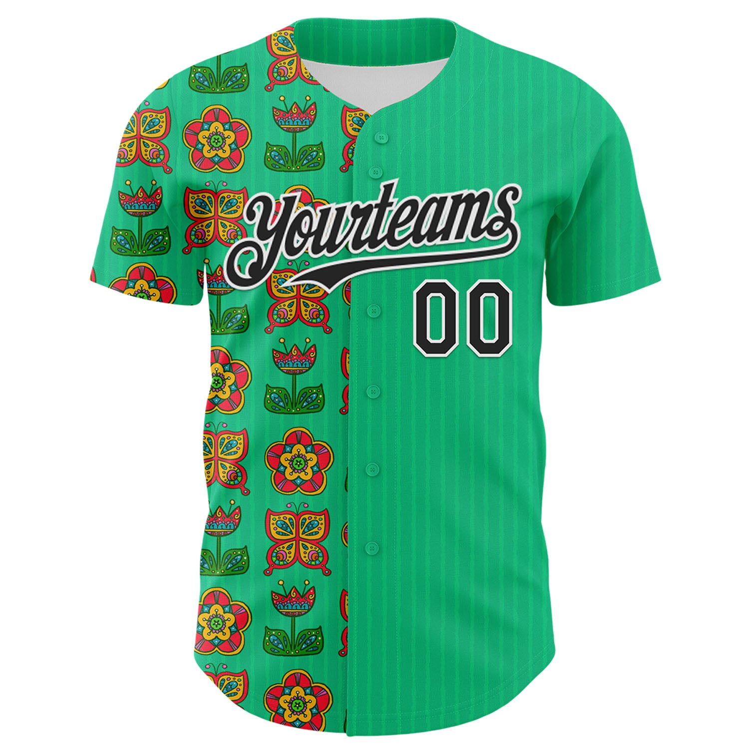 Custom Green Black-White 3D Emi Bee Butterfly Flower Authentic Baseball Jersey