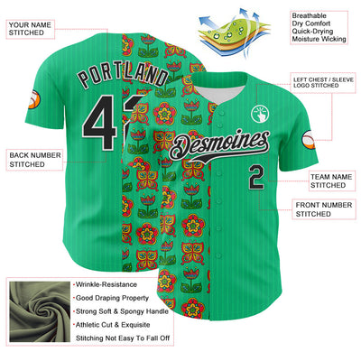 Custom Green Black-White 3D Emi Bee Butterfly Flower Authentic Baseball Jersey