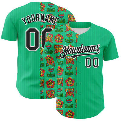 Custom Green Black-White 3D Emi Bee Butterfly Flower Authentic Baseball Jersey