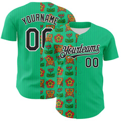 Custom Green Black-White 3D Emi Bee Butterfly Flower Authentic Baseball Jersey